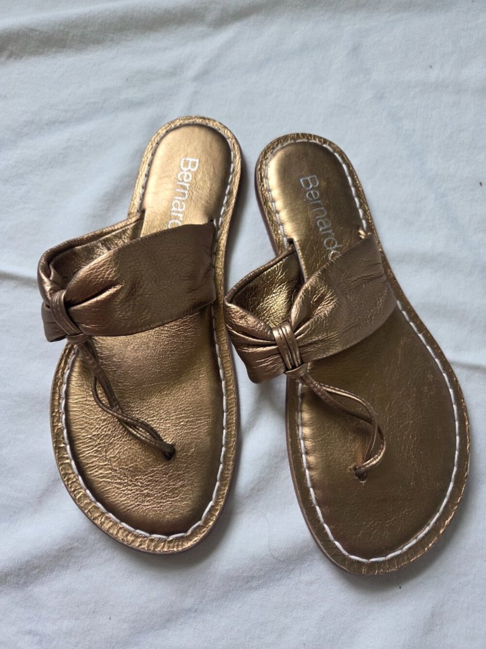 Bernardo gold Miami leather slide thong sandals